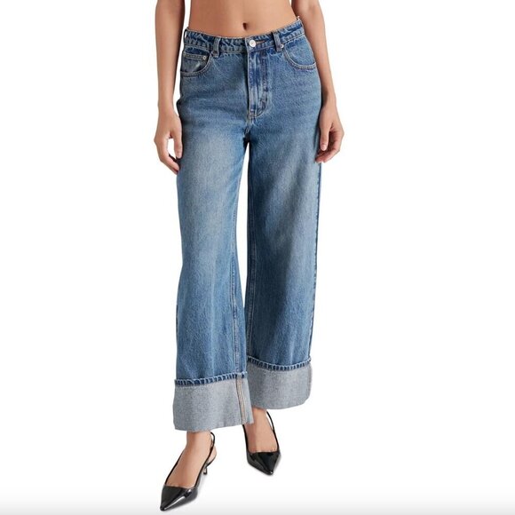NEW Steve Madden Jeans Noelie Wide Leg Cuffed Jeans size 25 length 27" - Picture 1 of 11